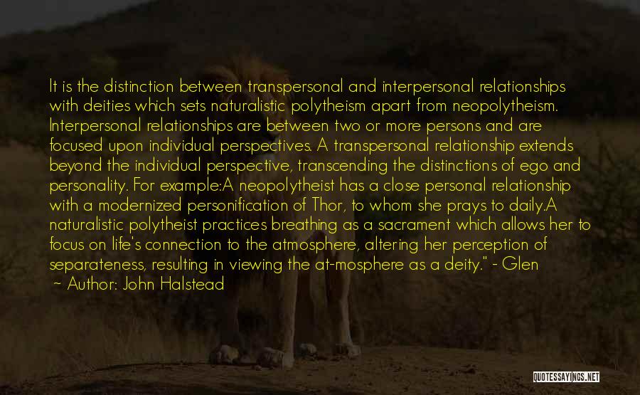John Halstead Quotes: It Is The Distinction Between Transpersonal And Interpersonal Relationships With Deities Which Sets Naturalistic Polytheism Apart From Neopolytheism. Interpersonal Relationships