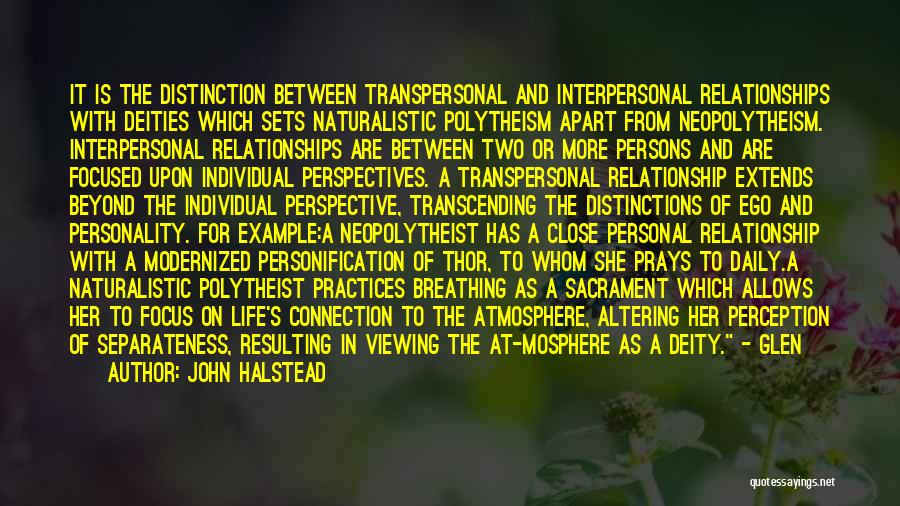 John Halstead Quotes: It Is The Distinction Between Transpersonal And Interpersonal Relationships With Deities Which Sets Naturalistic Polytheism Apart From Neopolytheism. Interpersonal Relationships