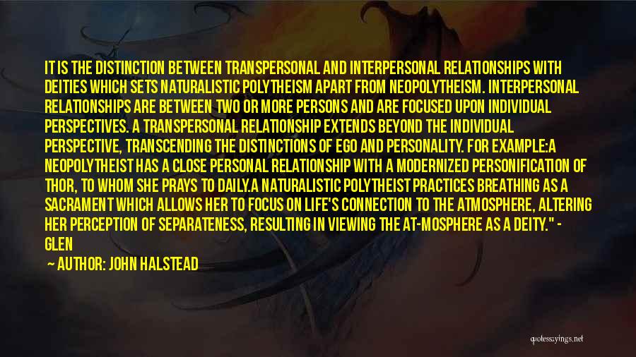 John Halstead Quotes: It Is The Distinction Between Transpersonal And Interpersonal Relationships With Deities Which Sets Naturalistic Polytheism Apart From Neopolytheism. Interpersonal Relationships