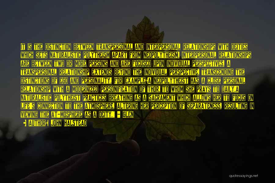 John Halstead Quotes: It Is The Distinction Between Transpersonal And Interpersonal Relationships With Deities Which Sets Naturalistic Polytheism Apart From Neopolytheism. Interpersonal Relationships