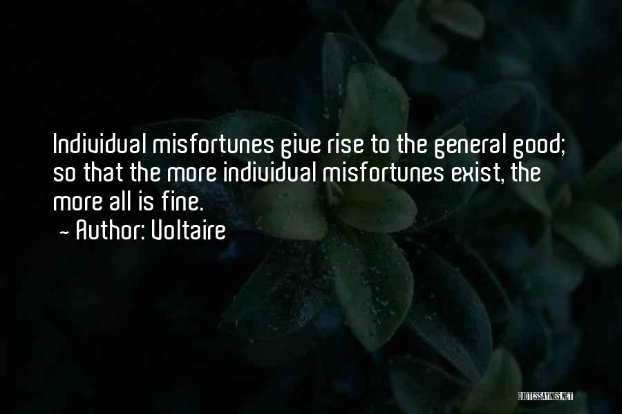 Voltaire Quotes: Individual Misfortunes Give Rise To The General Good; So That The More Individual Misfortunes Exist, The More All Is Fine.