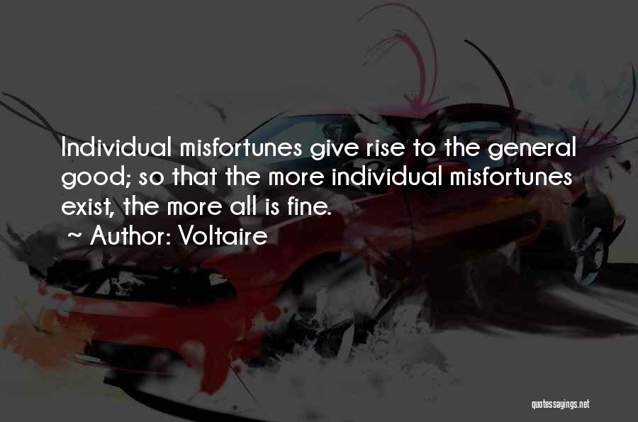 Voltaire Quotes: Individual Misfortunes Give Rise To The General Good; So That The More Individual Misfortunes Exist, The More All Is Fine.