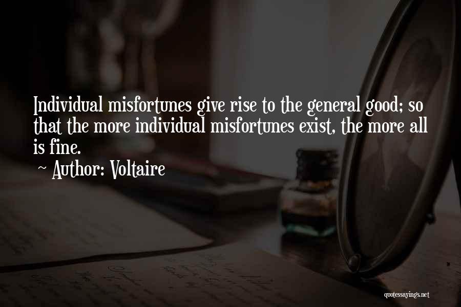 Voltaire Quotes: Individual Misfortunes Give Rise To The General Good; So That The More Individual Misfortunes Exist, The More All Is Fine.