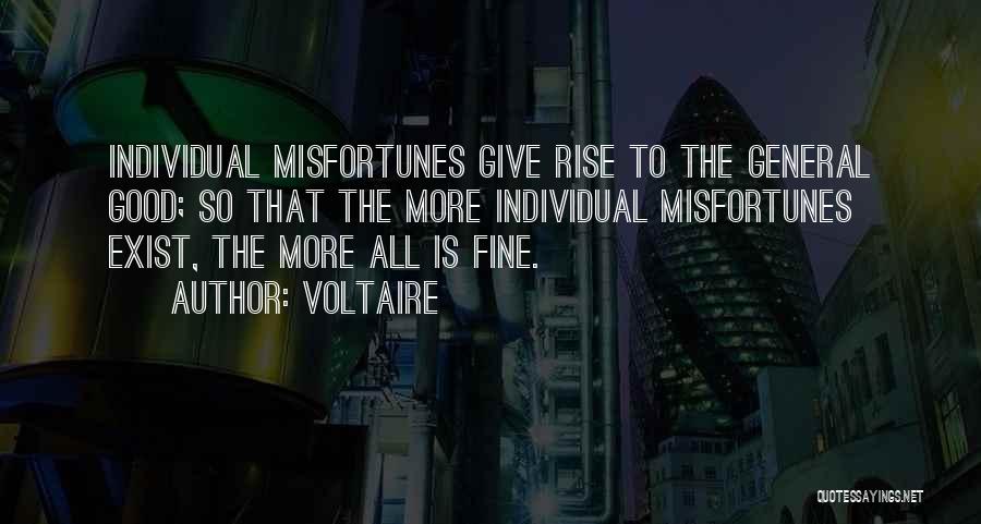 Voltaire Quotes: Individual Misfortunes Give Rise To The General Good; So That The More Individual Misfortunes Exist, The More All Is Fine.