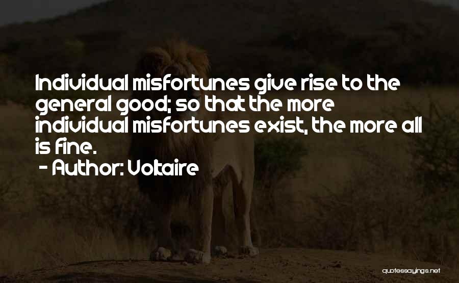 Voltaire Quotes: Individual Misfortunes Give Rise To The General Good; So That The More Individual Misfortunes Exist, The More All Is Fine.