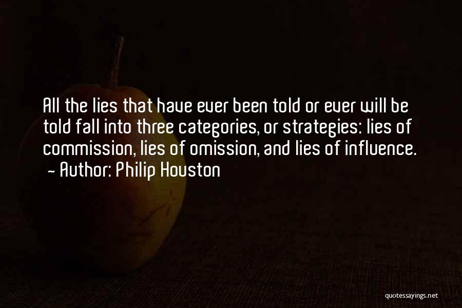 Philip Houston Quotes: All The Lies That Have Ever Been Told Or Ever Will Be Told Fall Into Three Categories, Or Strategies: Lies