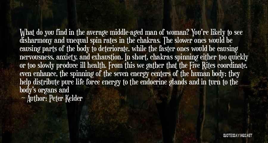 Peter Kelder Quotes: What Do You Find In The Average Middle-aged Man Of Woman? You're Likely To See Disharmony And Unequal Spin Rates