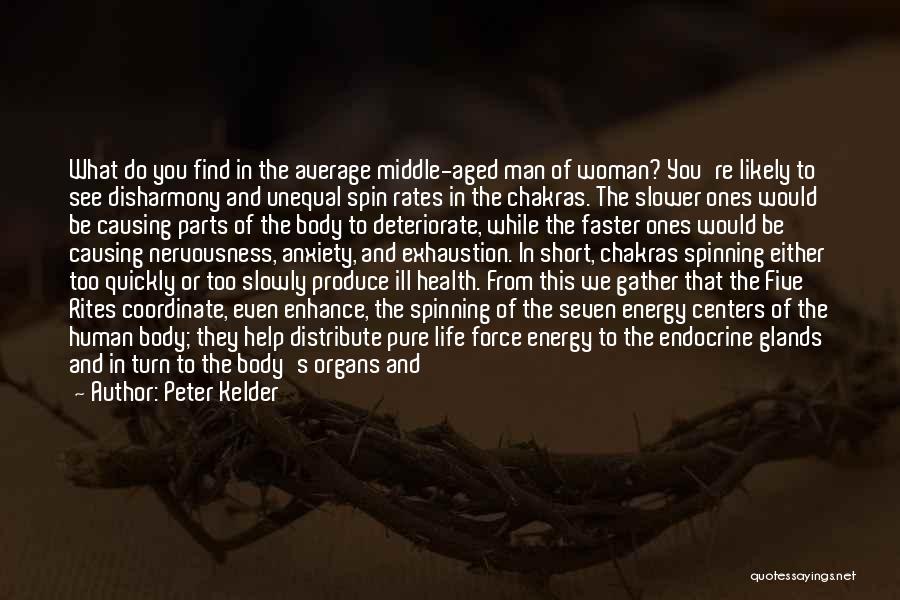 Peter Kelder Quotes: What Do You Find In The Average Middle-aged Man Of Woman? You're Likely To See Disharmony And Unequal Spin Rates