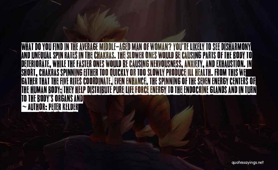 Peter Kelder Quotes: What Do You Find In The Average Middle-aged Man Of Woman? You're Likely To See Disharmony And Unequal Spin Rates