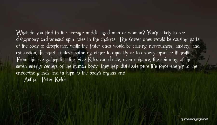 Peter Kelder Quotes: What Do You Find In The Average Middle-aged Man Of Woman? You're Likely To See Disharmony And Unequal Spin Rates