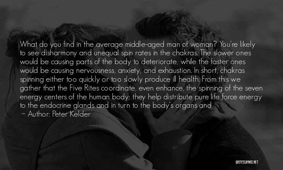 Peter Kelder Quotes: What Do You Find In The Average Middle-aged Man Of Woman? You're Likely To See Disharmony And Unequal Spin Rates