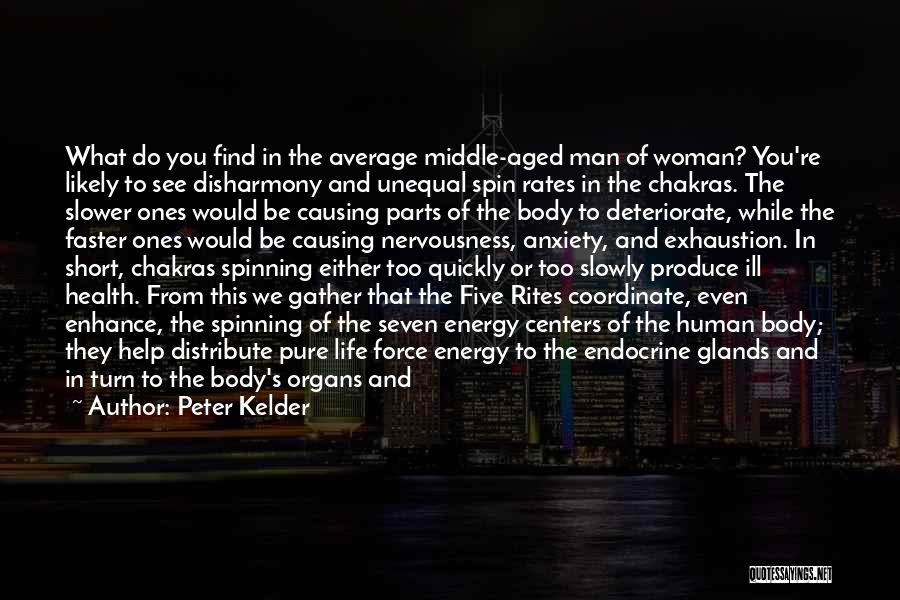Peter Kelder Quotes: What Do You Find In The Average Middle-aged Man Of Woman? You're Likely To See Disharmony And Unequal Spin Rates