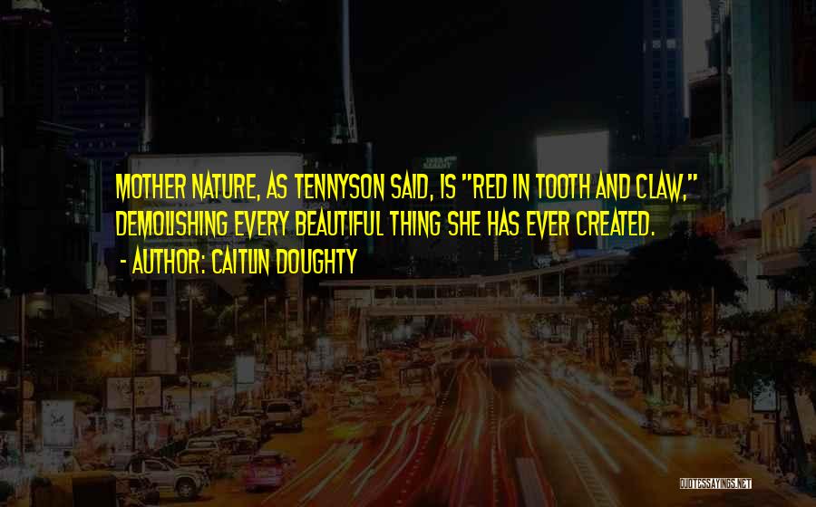 Caitlin Doughty Quotes: Mother Nature, As Tennyson Said, Is Red In Tooth And Claw, Demolishing Every Beautiful Thing She Has Ever Created.