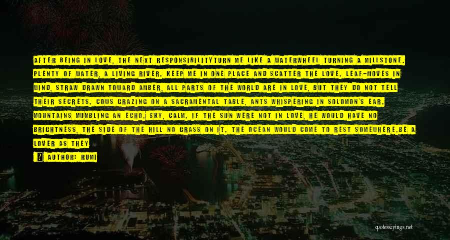 Rumi Quotes: After Being In Love, The Next Responsibilityturn Me Like A Waterwheel Turning A Millstone. Plenty Of Water, A Living River.