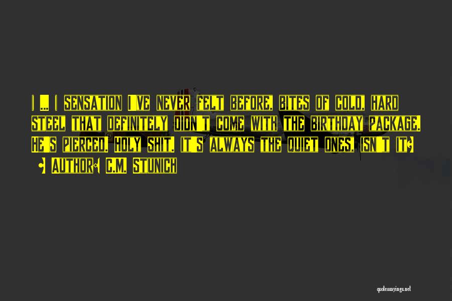 C.M. Stunich Quotes: ( ... ) Sensation I've Never Felt Before, Bites Of Cold, Hard Steel That Definitely Didn't Come With The Birthday