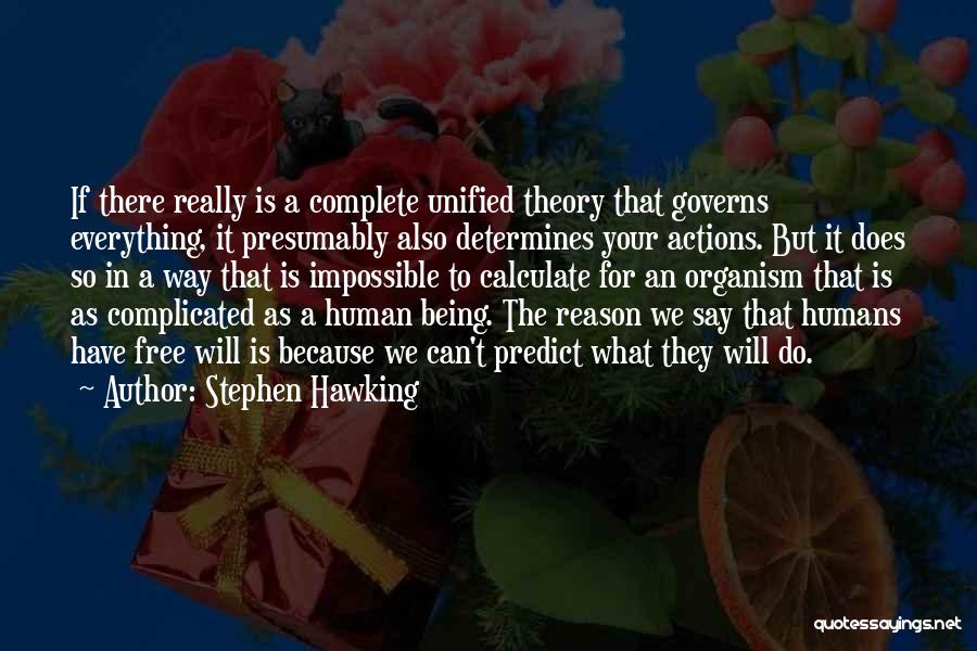 Stephen Hawking Quotes: If There Really Is A Complete Unified Theory That Governs Everything, It Presumably Also Determines Your Actions. But It Does