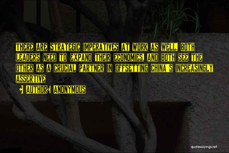 Anonymous Quotes: There Are Strategic Imperatives At Work As Well. Both Leaders Need To Expand Their Economies, And Both See The Other