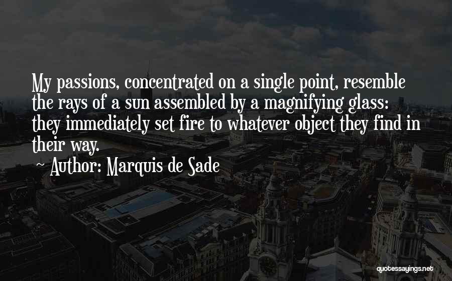 Marquis De Sade Quotes: My Passions, Concentrated On A Single Point, Resemble The Rays Of A Sun Assembled By A Magnifying Glass: They Immediately