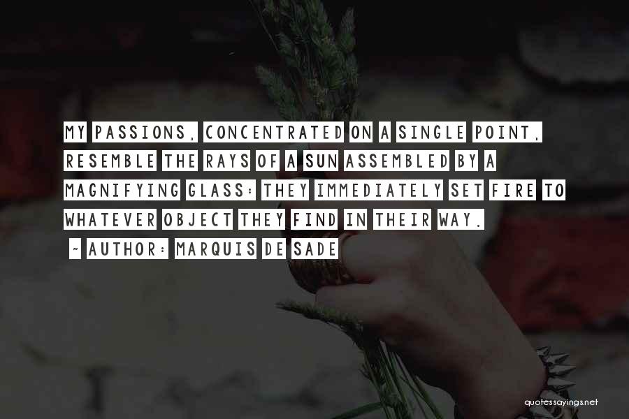 Marquis De Sade Quotes: My Passions, Concentrated On A Single Point, Resemble The Rays Of A Sun Assembled By A Magnifying Glass: They Immediately