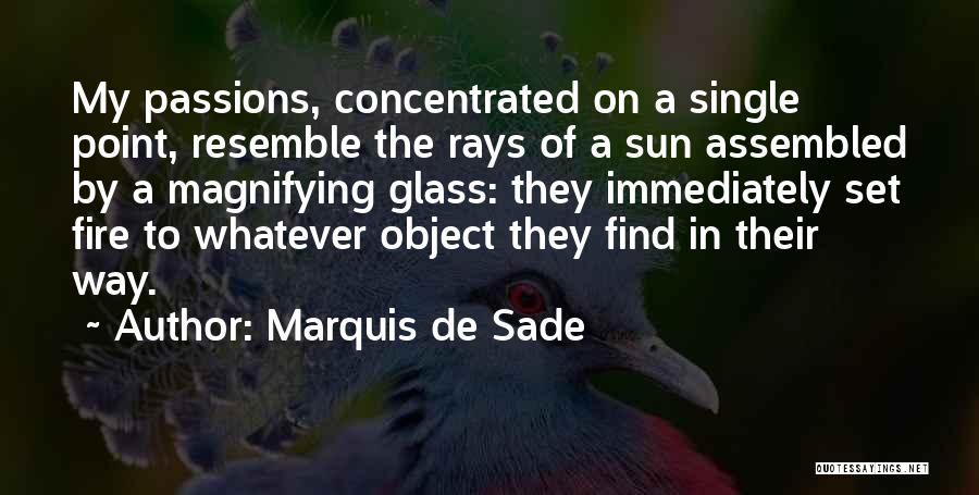 Marquis De Sade Quotes: My Passions, Concentrated On A Single Point, Resemble The Rays Of A Sun Assembled By A Magnifying Glass: They Immediately