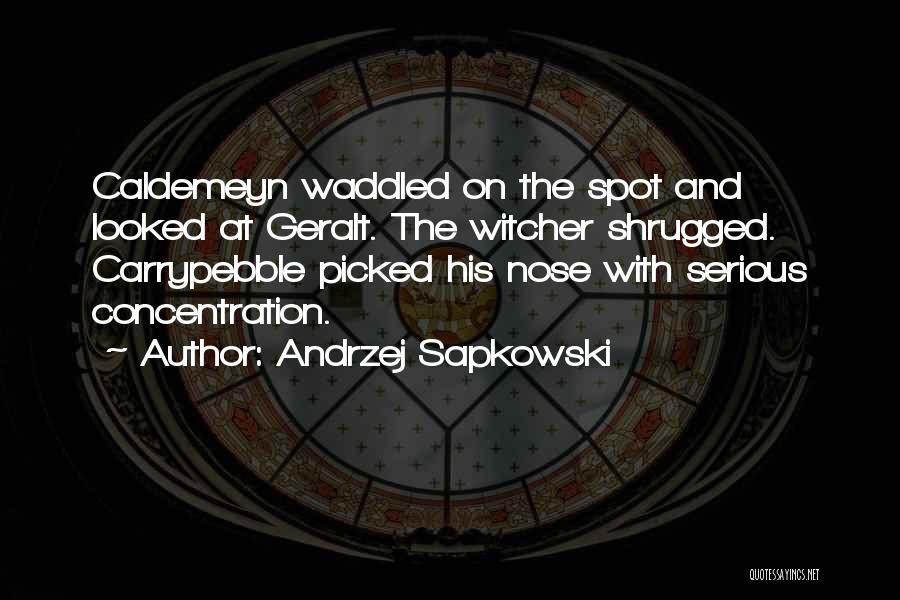 Andrzej Sapkowski Quotes: Caldemeyn Waddled On The Spot And Looked At Geralt. The Witcher Shrugged. Carrypebble Picked His Nose With Serious Concentration.