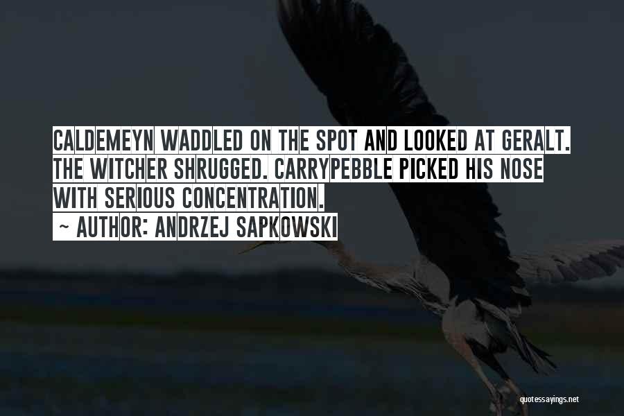 Andrzej Sapkowski Quotes: Caldemeyn Waddled On The Spot And Looked At Geralt. The Witcher Shrugged. Carrypebble Picked His Nose With Serious Concentration.