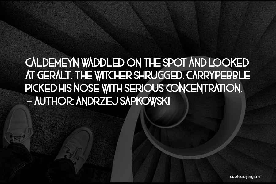 Andrzej Sapkowski Quotes: Caldemeyn Waddled On The Spot And Looked At Geralt. The Witcher Shrugged. Carrypebble Picked His Nose With Serious Concentration.