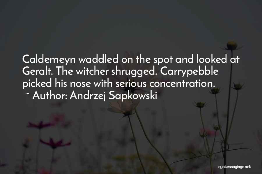 Andrzej Sapkowski Quotes: Caldemeyn Waddled On The Spot And Looked At Geralt. The Witcher Shrugged. Carrypebble Picked His Nose With Serious Concentration.