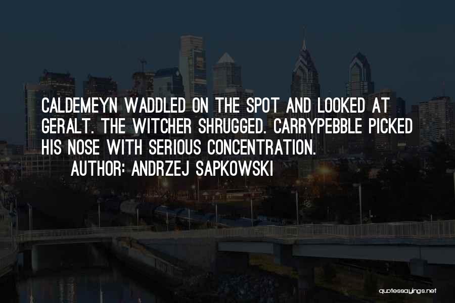 Andrzej Sapkowski Quotes: Caldemeyn Waddled On The Spot And Looked At Geralt. The Witcher Shrugged. Carrypebble Picked His Nose With Serious Concentration.