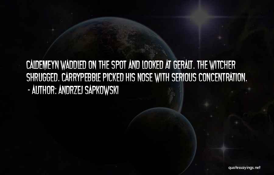 Andrzej Sapkowski Quotes: Caldemeyn Waddled On The Spot And Looked At Geralt. The Witcher Shrugged. Carrypebble Picked His Nose With Serious Concentration.