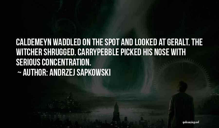 Andrzej Sapkowski Quotes: Caldemeyn Waddled On The Spot And Looked At Geralt. The Witcher Shrugged. Carrypebble Picked His Nose With Serious Concentration.