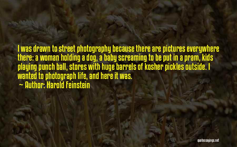 Harold Feinstein Quotes: I Was Drawn To Street Photography Because There Are Pictures Everywhere There: A Woman Holding A Dog, A Baby Screaming