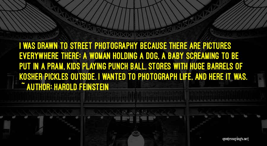 Harold Feinstein Quotes: I Was Drawn To Street Photography Because There Are Pictures Everywhere There: A Woman Holding A Dog, A Baby Screaming