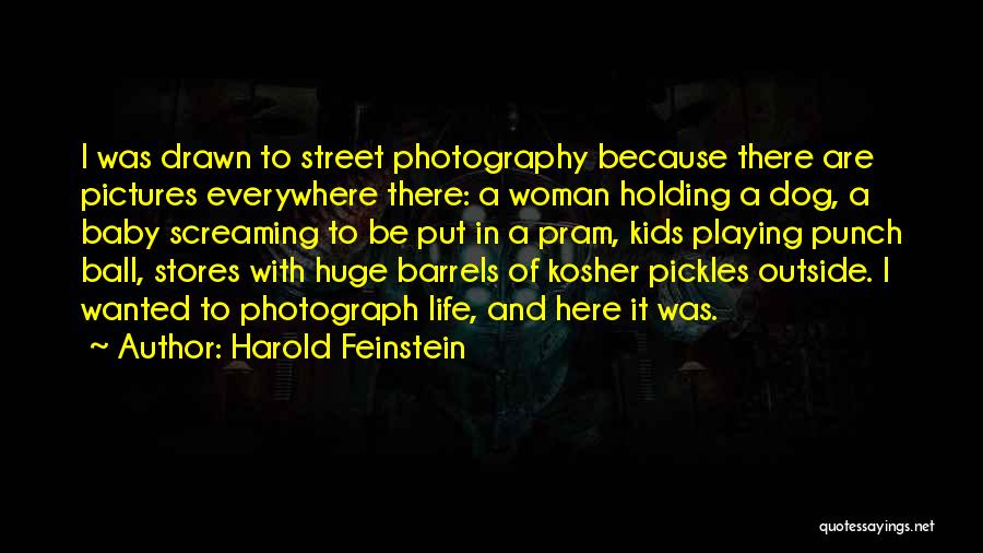 Harold Feinstein Quotes: I Was Drawn To Street Photography Because There Are Pictures Everywhere There: A Woman Holding A Dog, A Baby Screaming