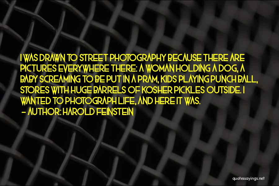 Harold Feinstein Quotes: I Was Drawn To Street Photography Because There Are Pictures Everywhere There: A Woman Holding A Dog, A Baby Screaming