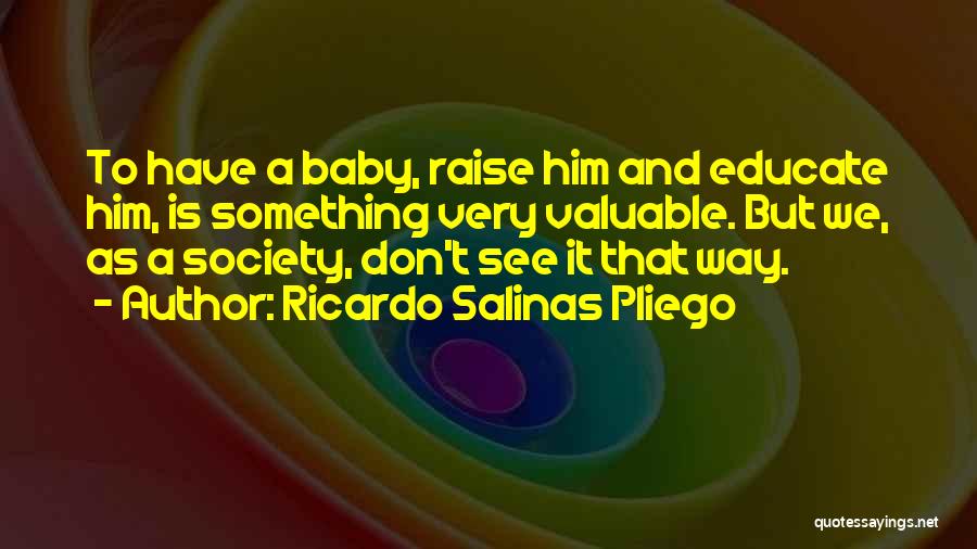 Ricardo Salinas Pliego Quotes: To Have A Baby, Raise Him And Educate Him, Is Something Very Valuable. But We, As A Society, Don't See