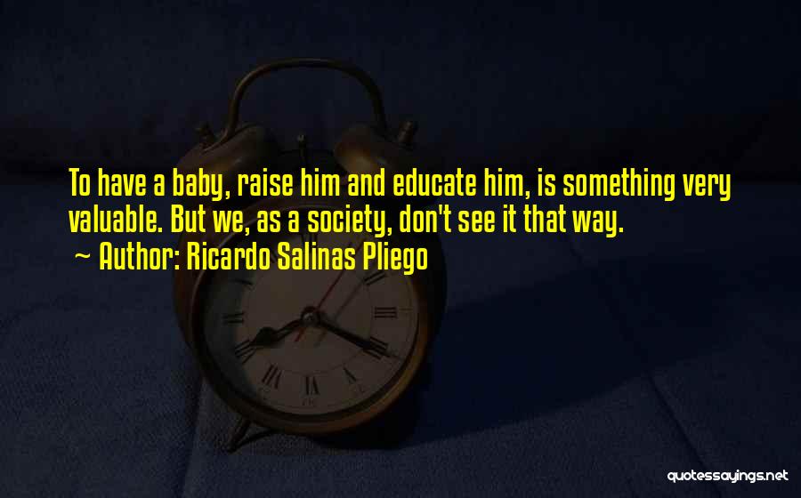 Ricardo Salinas Pliego Quotes: To Have A Baby, Raise Him And Educate Him, Is Something Very Valuable. But We, As A Society, Don't See