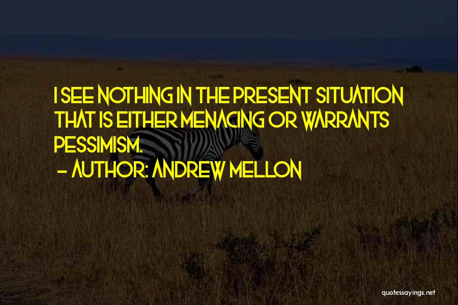 Andrew Mellon Quotes: I See Nothing In The Present Situation That Is Either Menacing Or Warrants Pessimism.