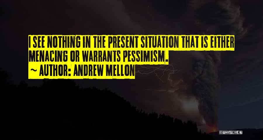 Andrew Mellon Quotes: I See Nothing In The Present Situation That Is Either Menacing Or Warrants Pessimism.