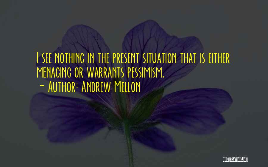 Andrew Mellon Quotes: I See Nothing In The Present Situation That Is Either Menacing Or Warrants Pessimism.