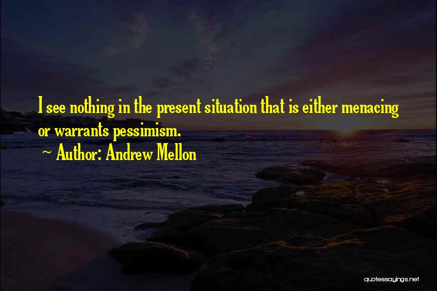 Andrew Mellon Quotes: I See Nothing In The Present Situation That Is Either Menacing Or Warrants Pessimism.