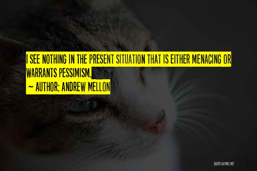 Andrew Mellon Quotes: I See Nothing In The Present Situation That Is Either Menacing Or Warrants Pessimism.