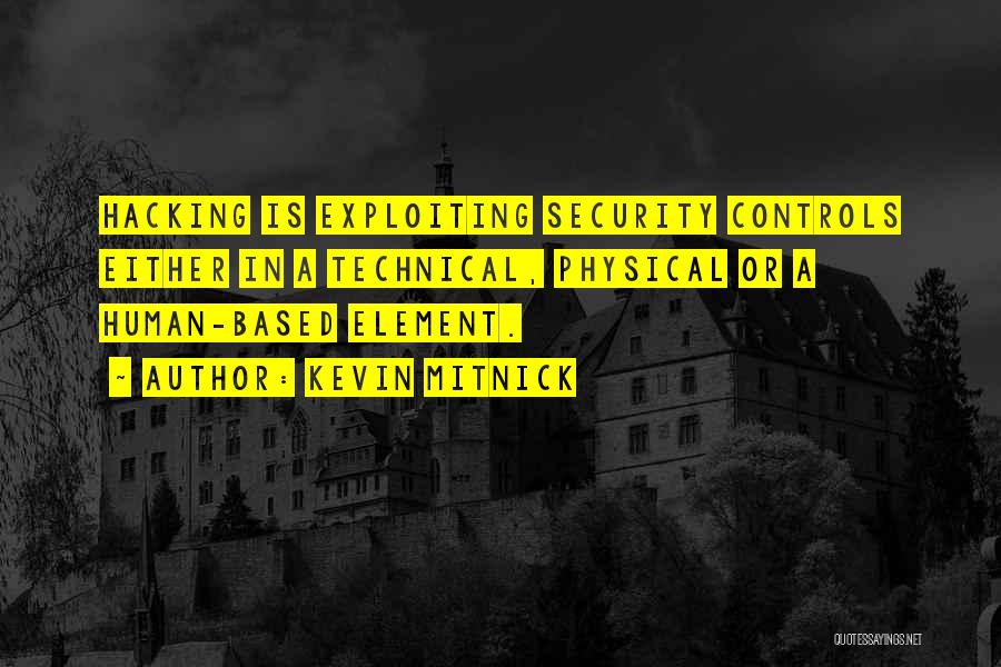 Kevin Mitnick Quotes: Hacking Is Exploiting Security Controls Either In A Technical, Physical Or A Human-based Element.