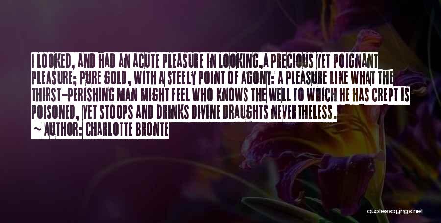 Charlotte Bronte Quotes: I Looked, And Had An Acute Pleasure In Looking,a Precious Yet Poignant Pleasure; Pure Gold, With A Steely Point Of