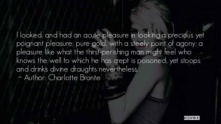 Charlotte Bronte Quotes: I Looked, And Had An Acute Pleasure In Looking,a Precious Yet Poignant Pleasure; Pure Gold, With A Steely Point Of