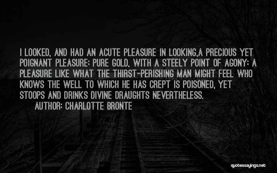 Charlotte Bronte Quotes: I Looked, And Had An Acute Pleasure In Looking,a Precious Yet Poignant Pleasure; Pure Gold, With A Steely Point Of