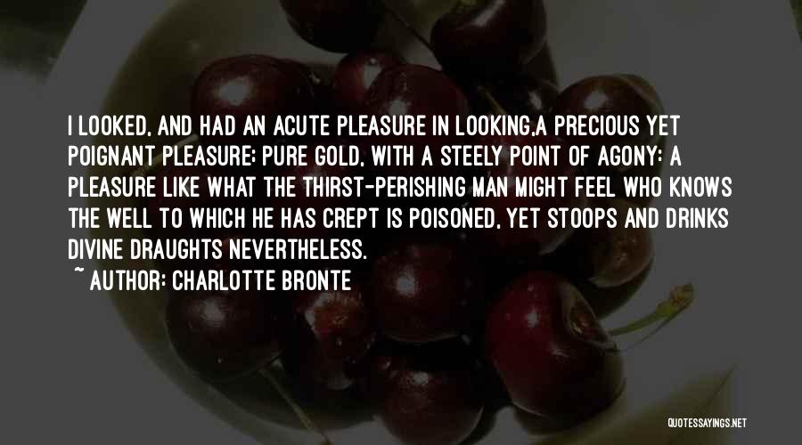 Charlotte Bronte Quotes: I Looked, And Had An Acute Pleasure In Looking,a Precious Yet Poignant Pleasure; Pure Gold, With A Steely Point Of