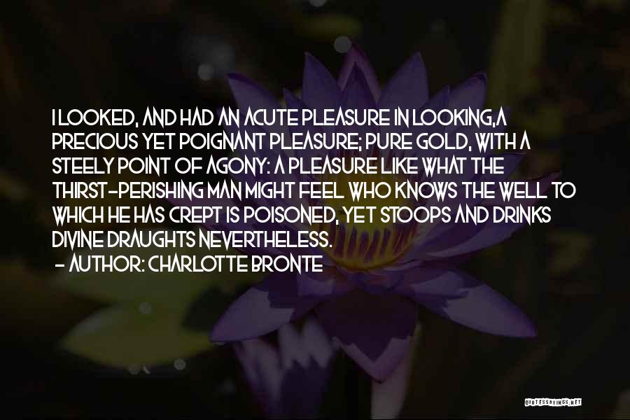 Charlotte Bronte Quotes: I Looked, And Had An Acute Pleasure In Looking,a Precious Yet Poignant Pleasure; Pure Gold, With A Steely Point Of