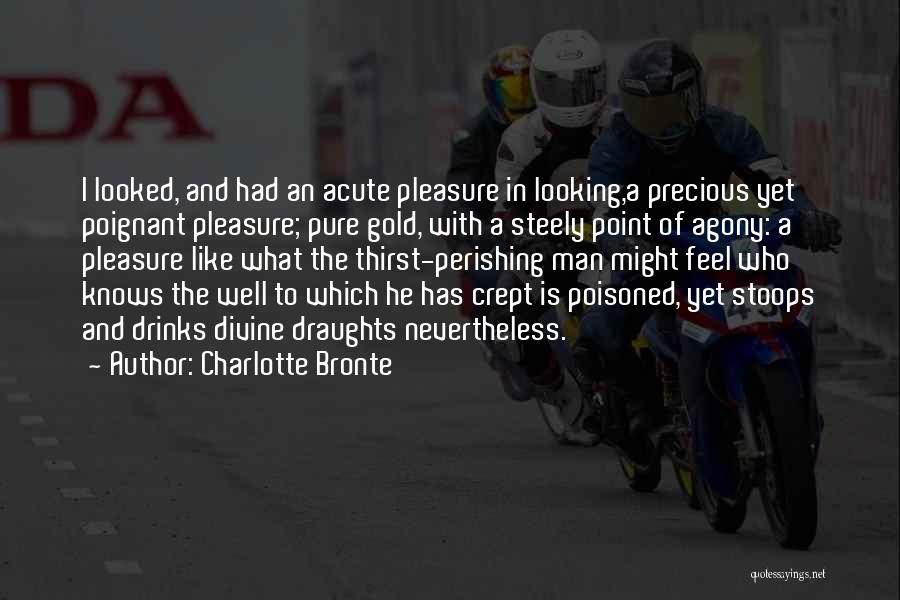 Charlotte Bronte Quotes: I Looked, And Had An Acute Pleasure In Looking,a Precious Yet Poignant Pleasure; Pure Gold, With A Steely Point Of