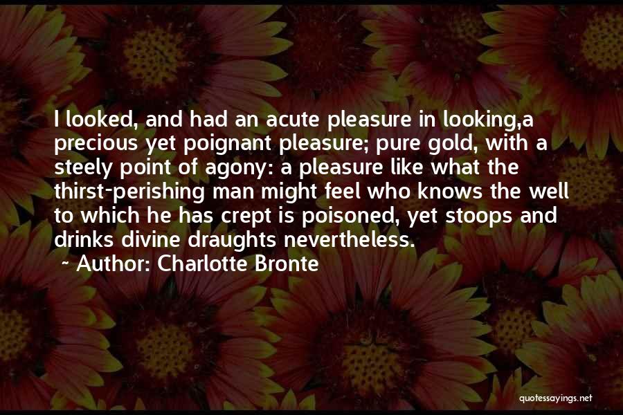 Charlotte Bronte Quotes: I Looked, And Had An Acute Pleasure In Looking,a Precious Yet Poignant Pleasure; Pure Gold, With A Steely Point Of